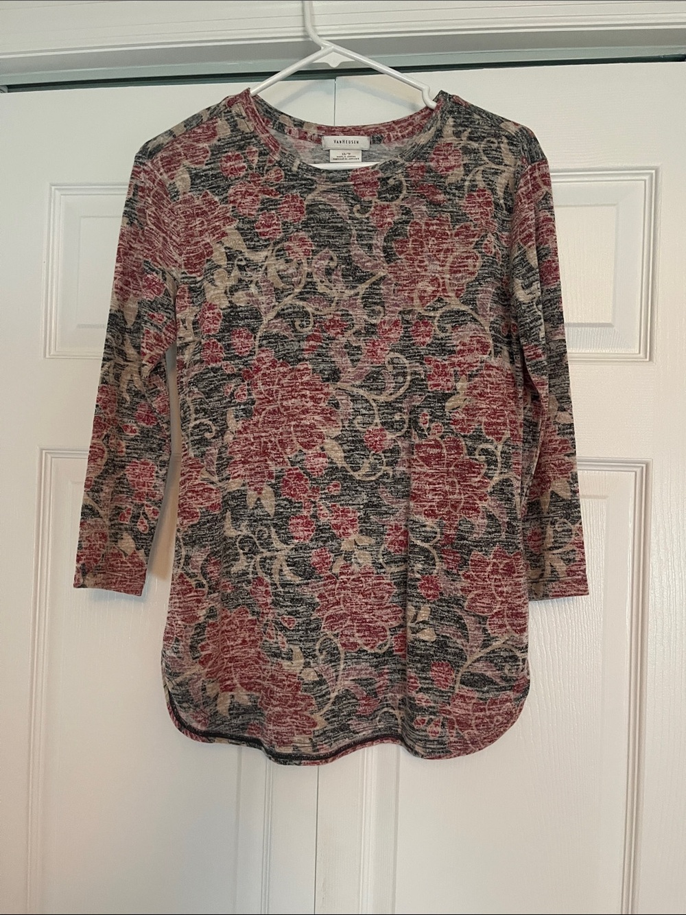 Van Heusen Floral Knit Crewneck Top - Red & Gray